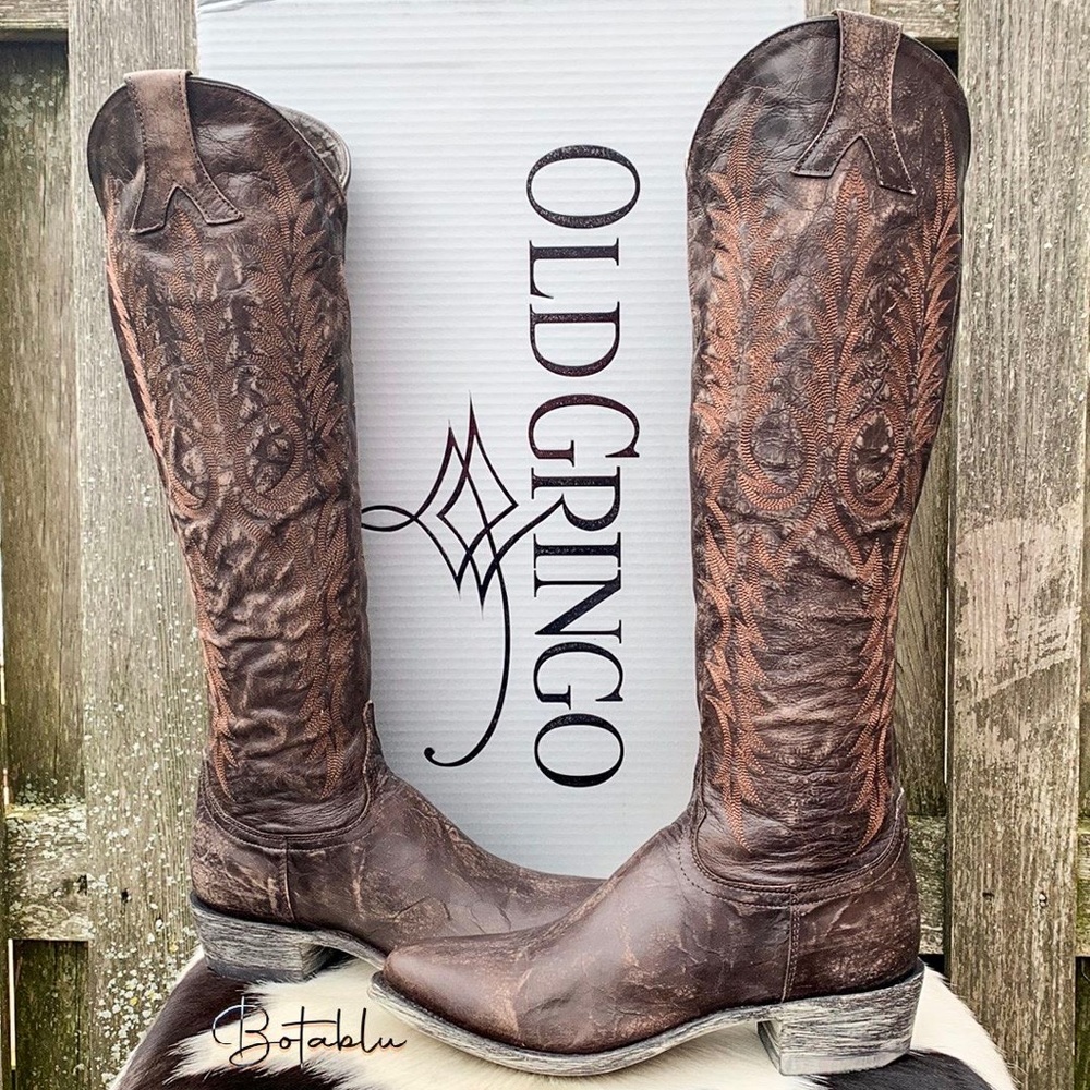 Sold OLD GRINGO NEW! Mayra 18” Tall Knee High Brown Cowgirl Western Boots, 7.5 - Picture 6 of 11